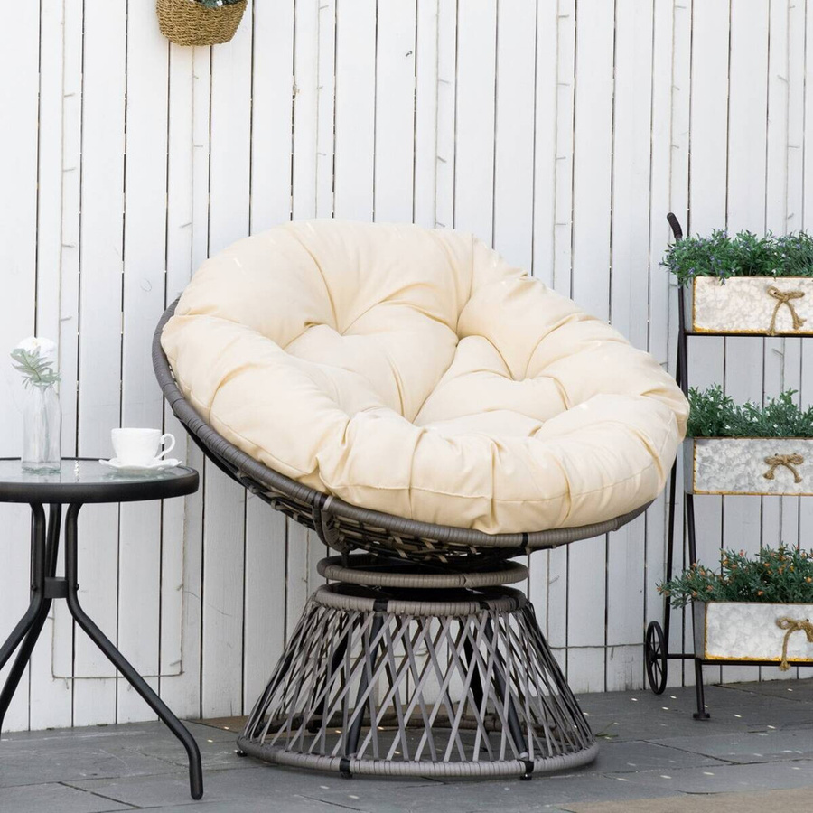 Outsunny Papasansessel aus PE-Rattan und Stahl in Beige mit Polsterung, B: 87 cm, T: 97 cm, H: 90 cm - Bild 2
