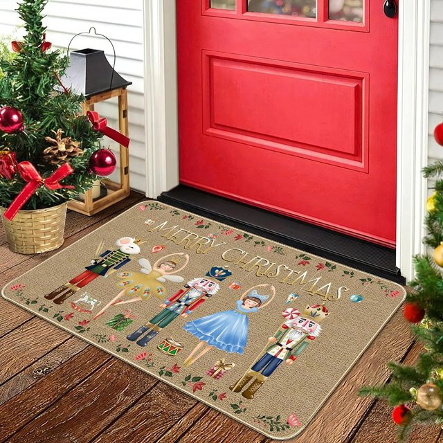 VIKAMA Nussknacker-Weihnachtsteppich, rutschfest und dekorativ, Farben: Rot, Grün, Beige, B/T: 60 x 40 cm - Bild 1