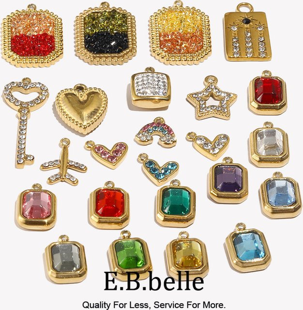 E.B.belle Anhänger Charms, Edelstahl, 14K vergoldet, Perle, Zirkonia - Bild 1