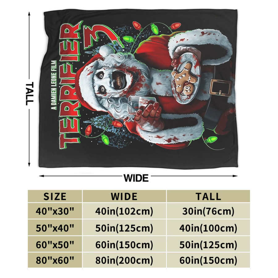 Terrifier 3 Weihnachtsmann Flanelldecke in Schwarz, weiche Winterdecke für Kinder und Wohnzimmer, B/B/H: 102,0 x 76,0 cm - Bild 5