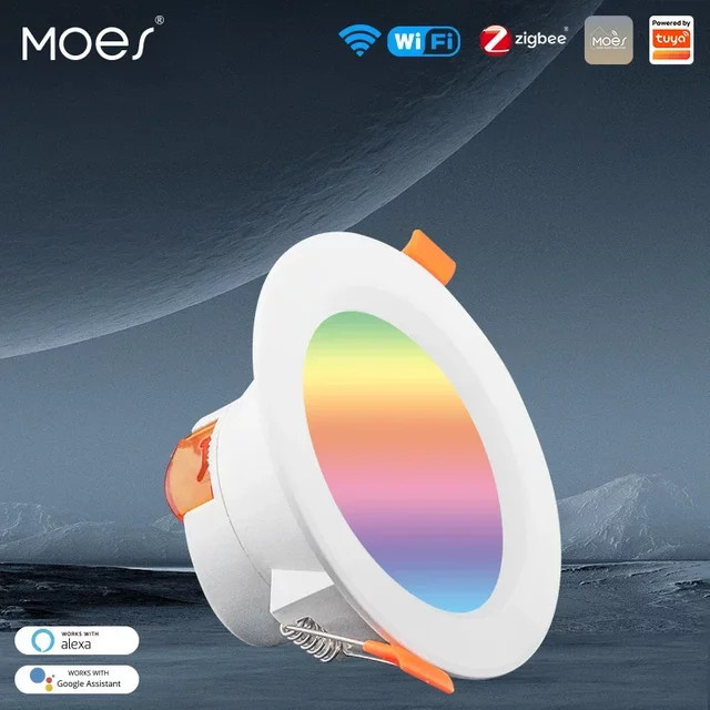 MOES Smart LED Downlight WiFi Zigbee RGBW Einbaustrahler dimmbar mit Warmweiß und Kaltweiß, kompatibel mit Alexa und Google Home, Farbe: Weiß/Multicolor - Bild 1