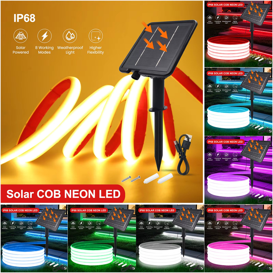 HEGEHE Solar COB Neon-Streifen IP68 Wasserdicht 24V LED-Licht in Weiß, Rot, Grün oder Multicolour - Bild 3