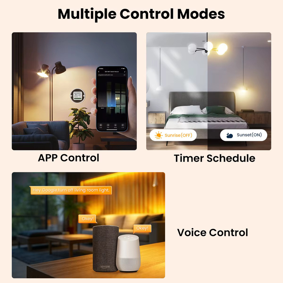 GIRIER Tuya WiFi Smart Switch Modul in Weiß mit RF433, Neutralleiter erforderlich, unterstützt Zwei-Wege-Steuerung und ist kompatibel mit Alexa und Google Assistant - Bild 4