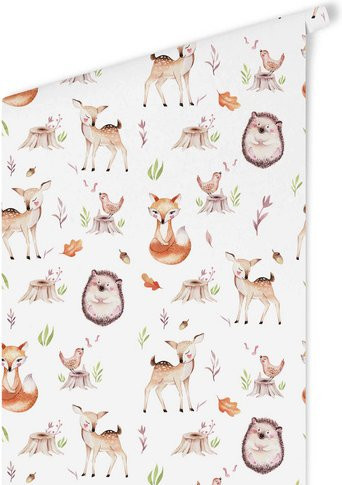K&L Wall Art Vliestapete für Kinderzimmer mit Waldtieren wie Reh und Fuchs, mehrfarbig und matt - Bild 1