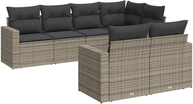 vidaXL 7-teilige Garten-Sofagarnitur aus Poly-Rattan mit Kissen in Grau - Bild 1