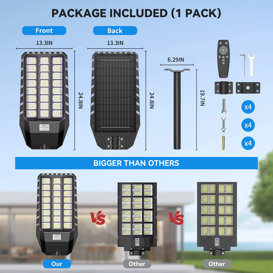 Adewalk Solar-Straßenlaterne 4er-Pack in Schwarz mit LED-Weitwinkelbeleuchtung, 6500 K Kaltweiß, 2000 W, IP67 wasserdicht mit Bewegungssensor und Dämmerungssensor für den Außenbereich - Bild 2