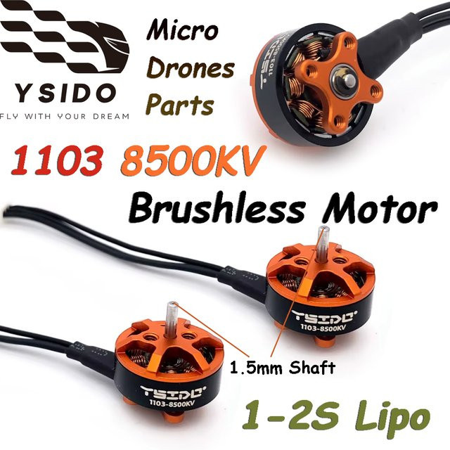 YSIDO Micro 1103 8500KV Bürstenloser Motor mit 1,5 mm Schaft in Orange, 4 Stück für Tinywhoop und Pavo20 Drohnen - Bild 1