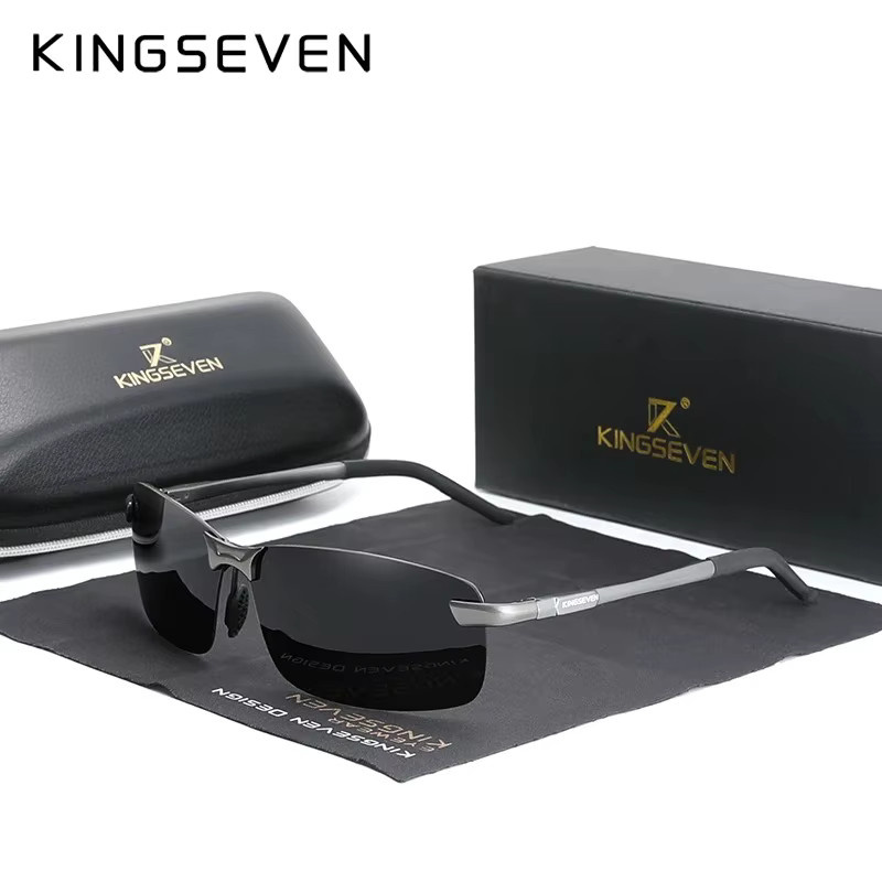 KINGSEVEN Sonnenbrille, randlos, rechteckig, Aluminium, polarisiert, Herren - Bild 2