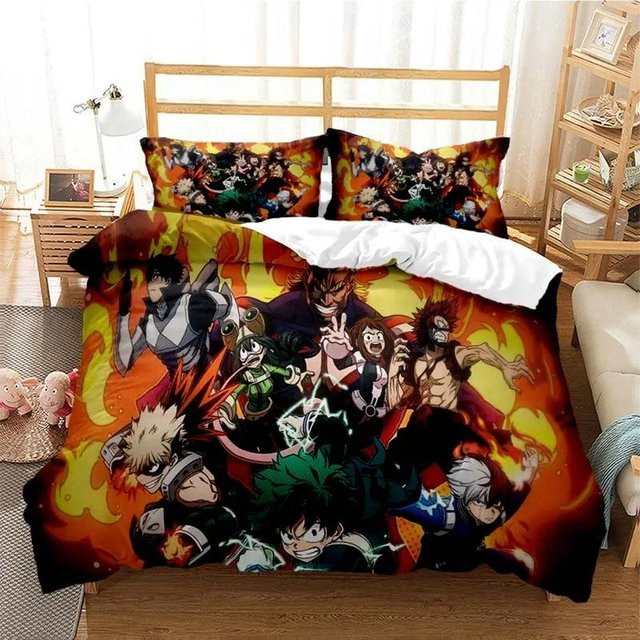 My Hero Academia Bettwäsche-Set mit Bettbezug und Kissenbezügen, Schwarz/Mehrfarbig, B/H: 70 x 133 cm - Bild 1