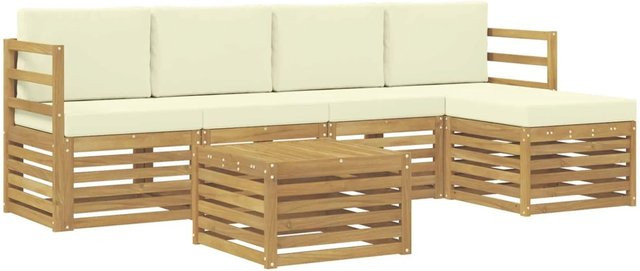 vidaXL Outdoor-Sofagarnitur 6-teilig aus Akazienholz in Weiß und Beige mit Polsterkissen B/T/H: 59 x 59 x 37 cm - Bild 1