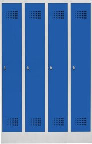 STIER Garderobenspind Premium mit Sockel, 4 Abteile mit Drehriegel und Kleiderstange, lichtgrau/enzianblau - Bild 1