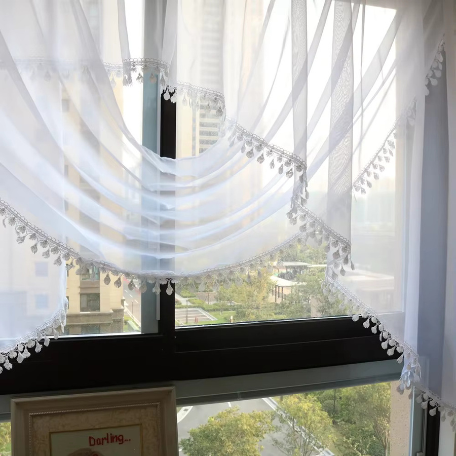 Gollado Fenstervorhang aus Spitze in Weiß mit bogenförmigem Volant, transparent, Breite: 100 cm, Höhe: 200 cm - Bild 2