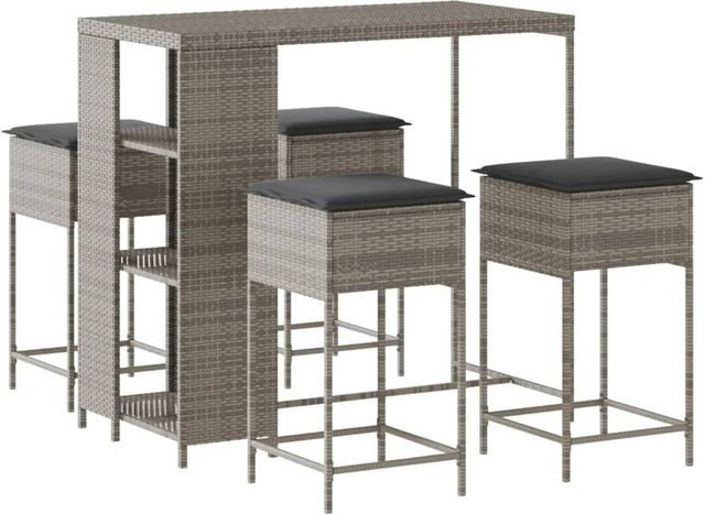 vidaXL 5-tlg Gartenbar-Set Modell 8 aus Poly Rattan mit Kissen in Grau - Bild 1