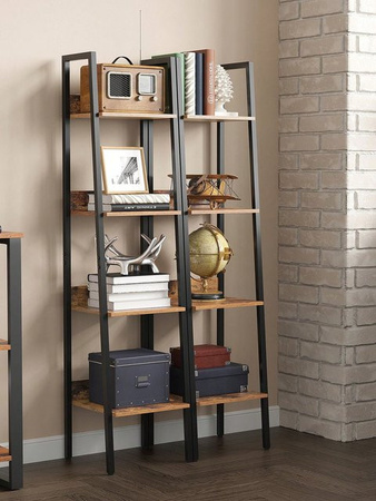 VASAGLE Leiterregal im Industrie-Design, freistehendes Bücherregal in Braun mit offener Rückseite