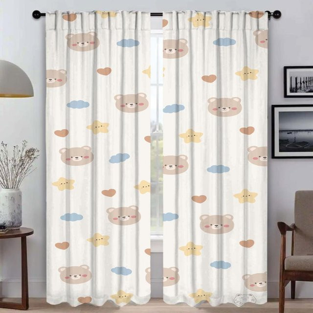 Verdunkelungsvorhang mit Tier-Motiv für Wohnzimmer und Küche, 2 Paneele, Farbe: Weiß, Breite: 50 cm, Höhe: 70 cm - Bild 1