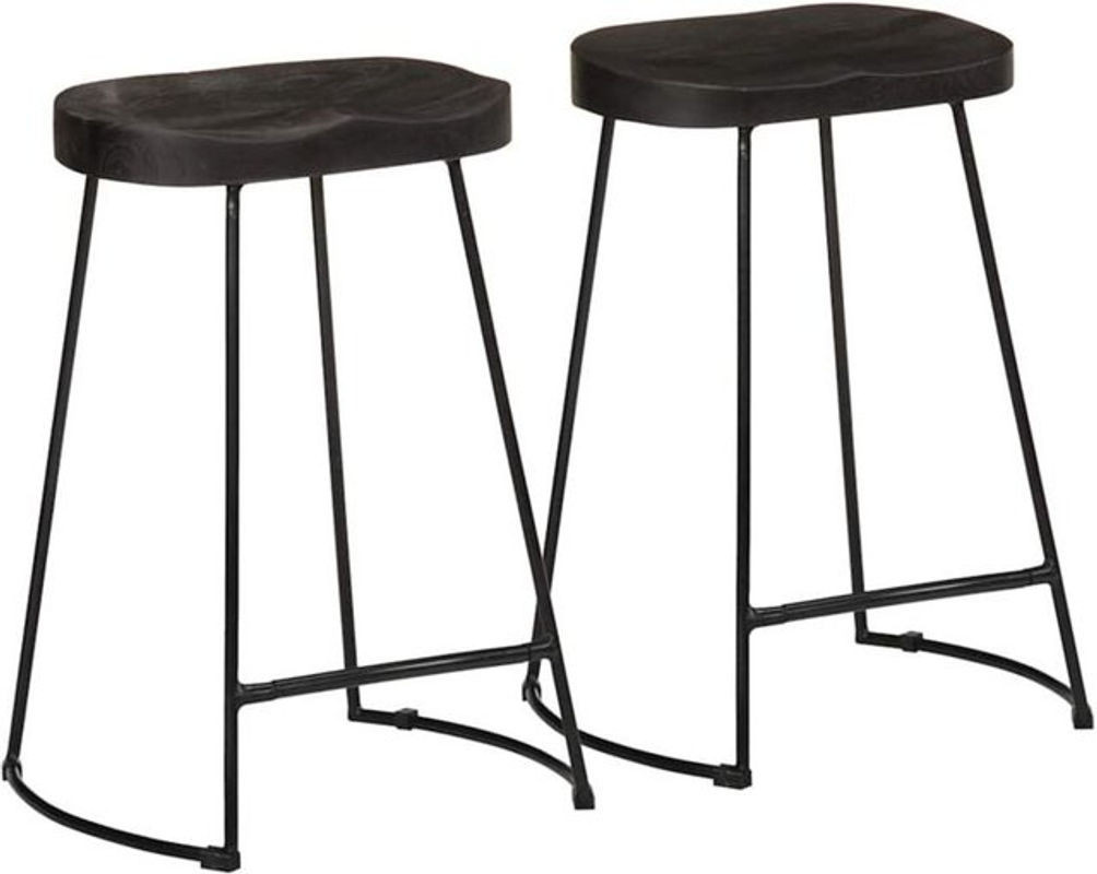Set aus 2 Barhockern von vidaxl in Schwarz aus Mango Massivholz und Metall im Modern Industrial Design, B/T/H: 45 x 40 x 62 cm - Bild 1