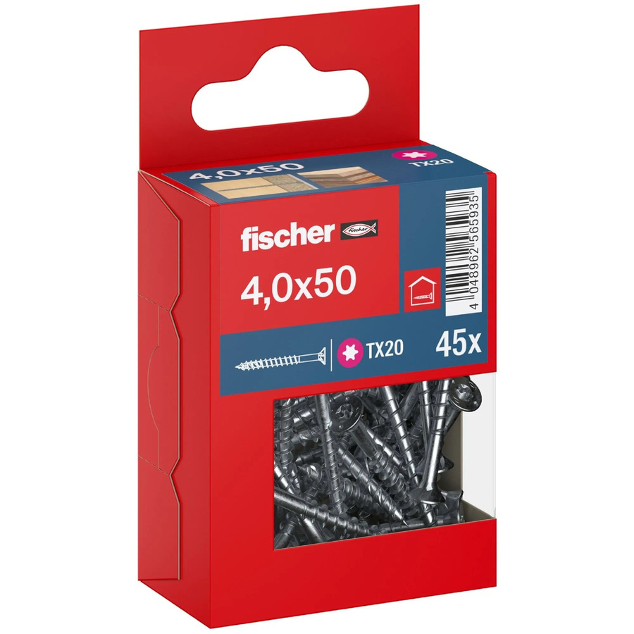 Fischer PowerFast II Senkkopf TX Teilgewinde Schraube aus verzinktem Stahl, Farbe: Silber, Durchmesser: 4 mm, Länge: 50 mm, 45 Stück - Bild 2
