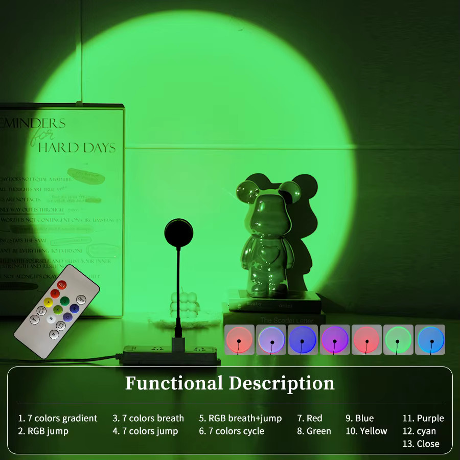 GGBEE USB-Nachtlicht RGB Farbwechsel Sonnenuntergangslampe als Stimmungslicht für Schlafzimmer und Fotografie in Multicolour - Bild 2