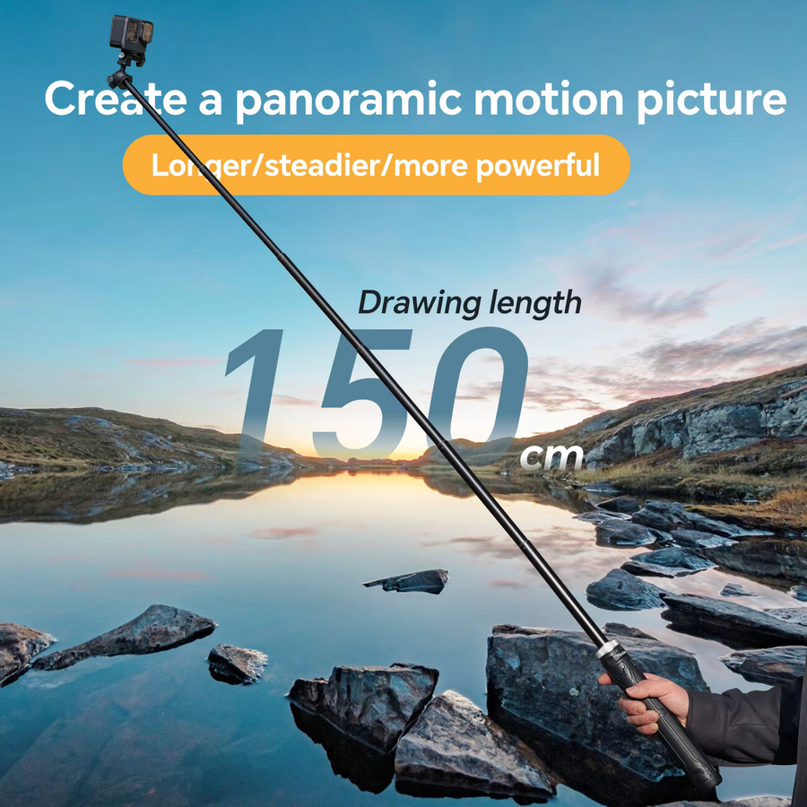 TELESIN 360 Grad rotierbarer Selfie Stick und faltbares Stativ in Schwarz, 1,5 m lang, kompatibel mit GoPro Hero 13 12 11 10 9 8 7 6 5, Insta360 und DJI Osmo Action - Bild 3