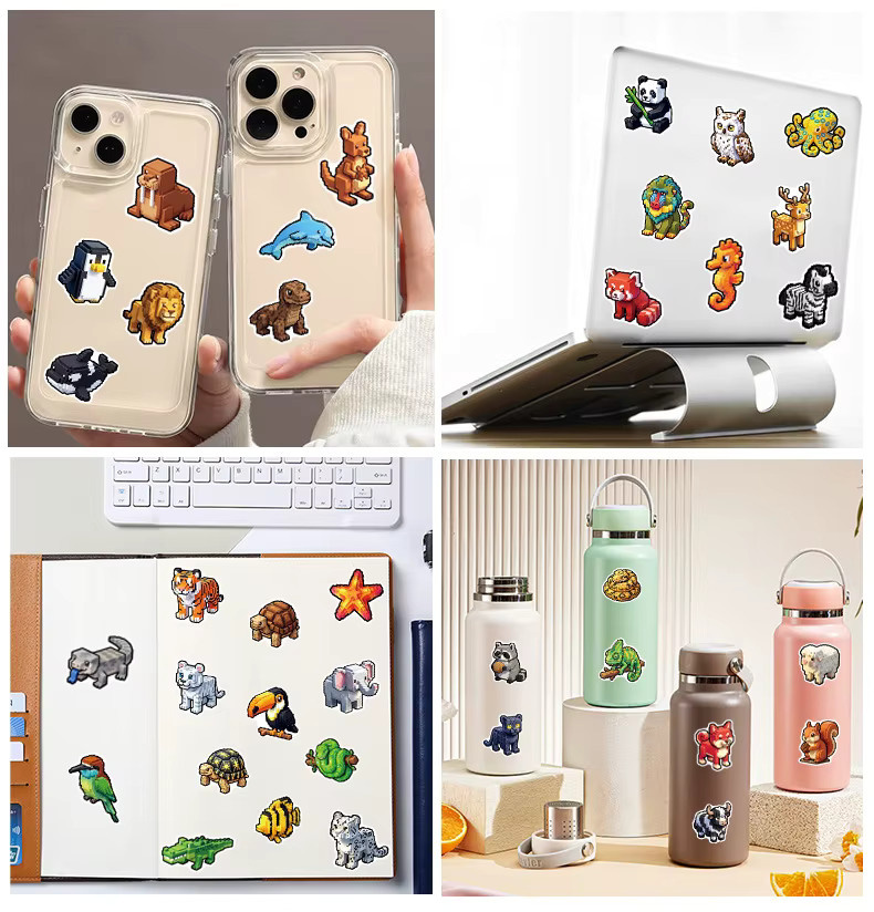 Pixel Tierwelt Aufkleber, 50er-Pack, wasserfeste PVC-Sticker - Bild 4