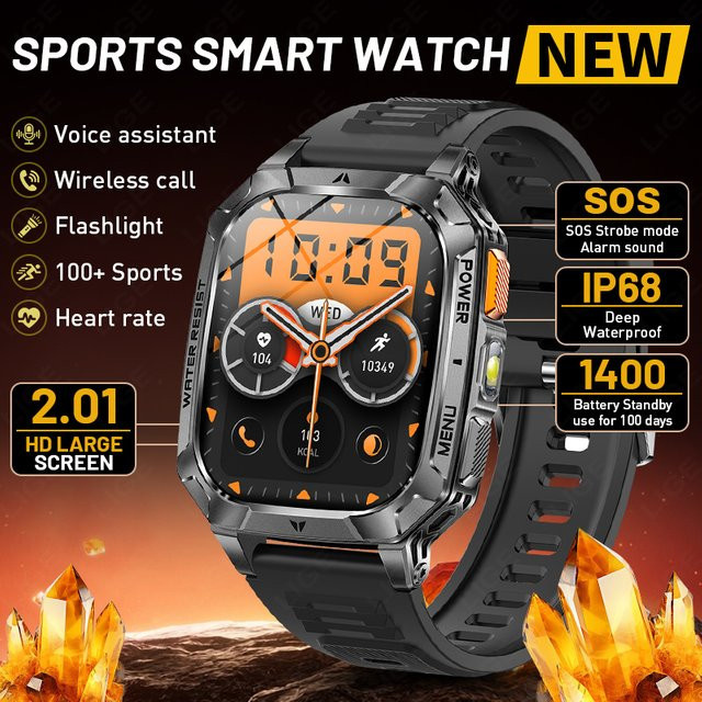 LIGE Smartwatch, Schwarz, Silikon, Herren, Wasserdicht - Bild 1