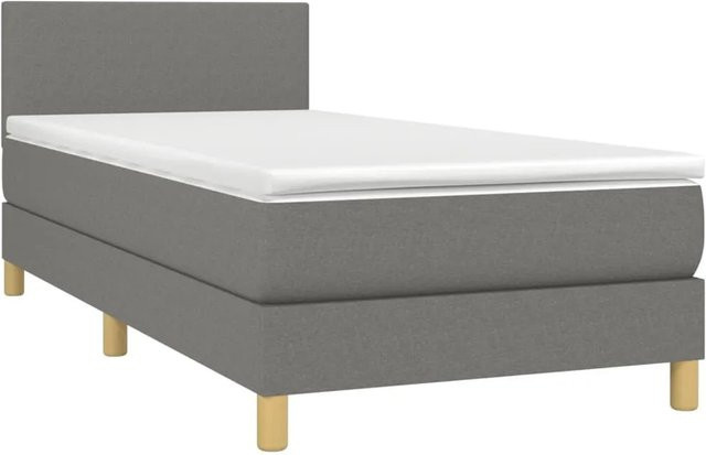 vidaXL Boxspringbett mit Matratze in Dunkelgrau, Hybridbett mit LED-Unterbettbeleuchtung und USB-Ladeport, B/T/H: 80 x 200 x 78 cm - Bild 1