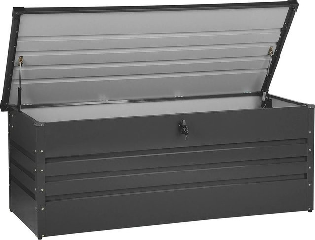 Beliani Truhe CEBROSA aus galvanisiertem Stahl in Graphitgrau, B/T/H: 165 x 70 x 63 cm - Bild 1