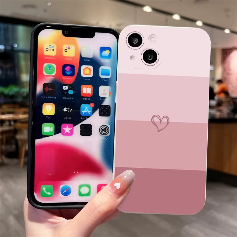 Bunte Liebesherz Silikonhülle für Apple iPhone (verschiedene Modelle), stoßfest, Mehrfarbig/Pink - Bild 2