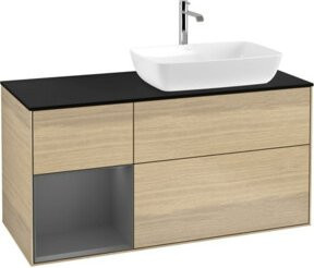 V&B Waschtischunterschrank Finion mit Wandbeleuchtung, Anthrazit und Eiche lackiert, Breite: 120 cm, Tiefe: 50,1 cm, Höhe: 50,1 cm - Bild 1
