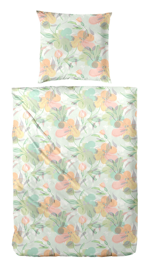 Primera Feinbiber Bettwäsche aus Baumwolle mit Blumen Aquarell Design in Grün Gelb Multicolour, B/H: 135 x 200 cm, inklusive Kissenbezug 80 x 80 cm - Bild 1