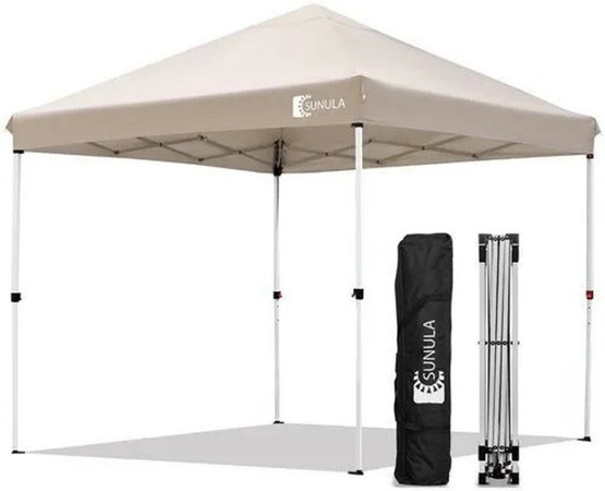 Sunula Faltpavillon Pop Up Gartenpavillon aus Oxford-Gewebe und Metall, Taupe/Beige, B/T/H: 300 x 300 x 255 cm