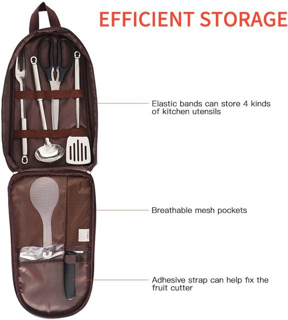 KaiSai Tragbarer Kochutensilien-Organizer Aufbewahrungstasche für Outdoor-Reisen und Camping in Schwarz - Bild 1