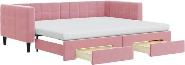 vidaXL Tagesbett ausziehbar mit Schubladen in Rosa, Samt, B/T/H: 90 x 200 x 68 cm