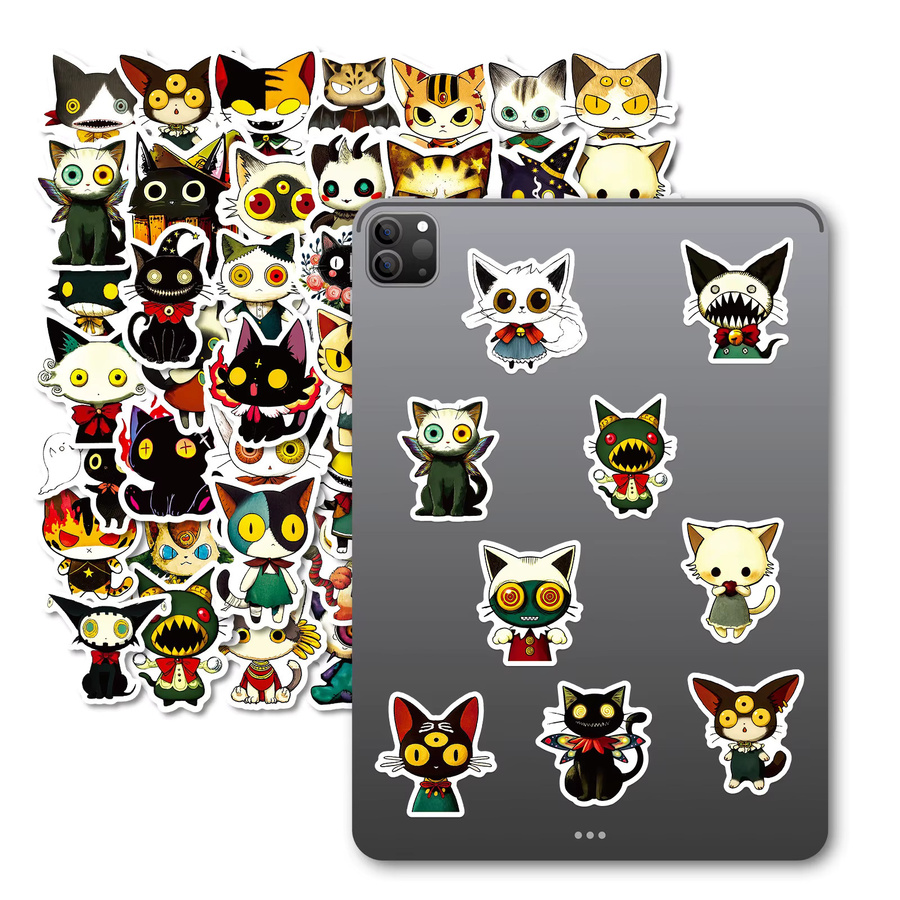 Set mit 56 oder 112 Katzen-Illustrationsaufklebern im Retro-Cartoon-Doodle-Stil, mehrfarbig, ideal für Notebook, Tablet und Skateboard - Bild 4
