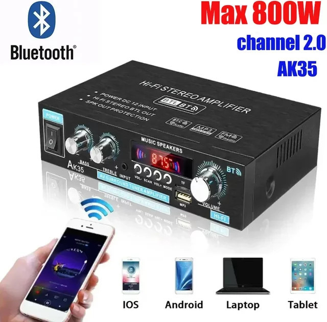 AK35 HiFi Digital Bluetooth Verstärker mit MP3, USB und FM in Schwarz - Bild 1