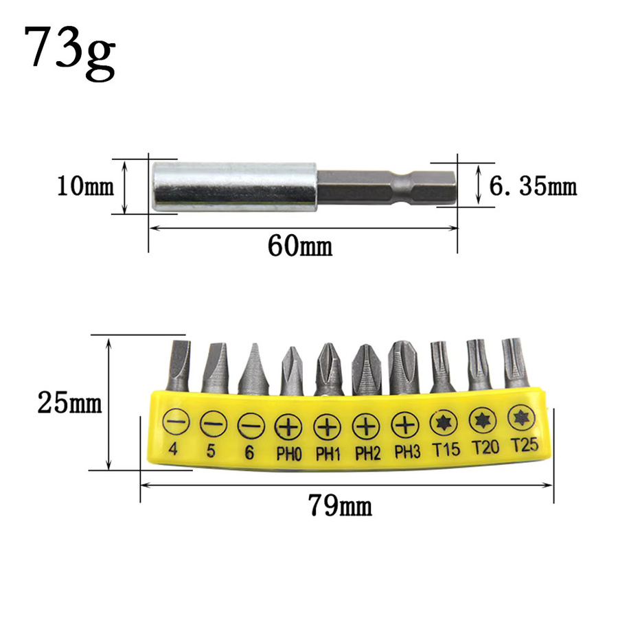 10er Set Kreuzschlitz Schraubendreher Bits mit 60 mm Verlängerung für Holzbearbeitung und Elektrowerkzeuge - Bild 2