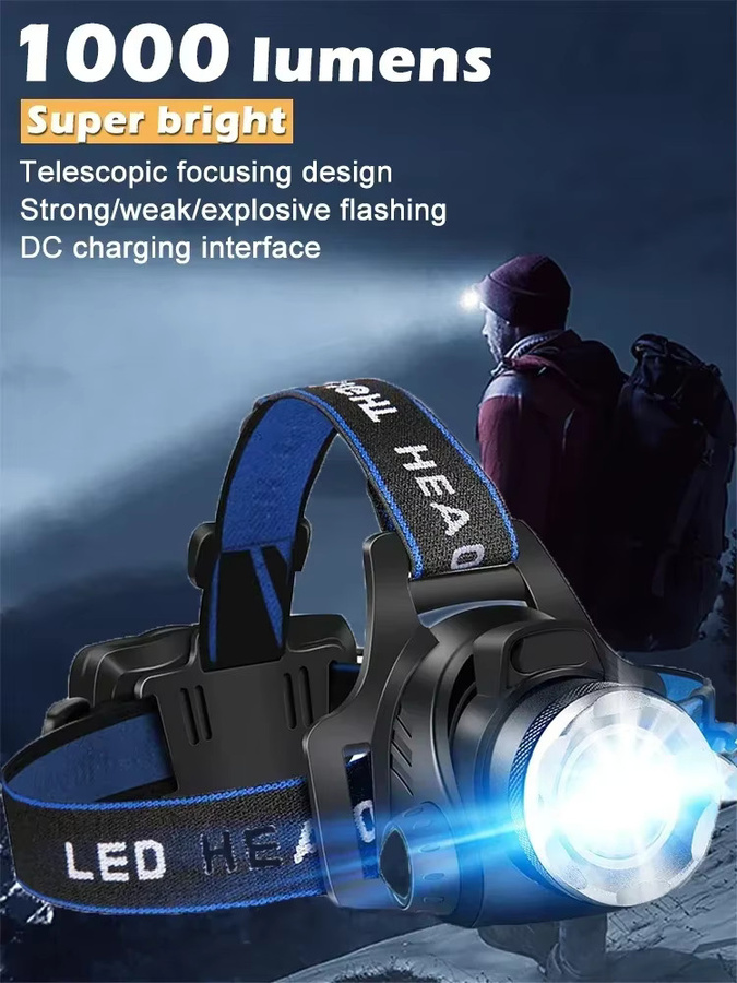 Heinast LED-Stirnlampe in Schwarz, wiederaufladbar und zoombar für Outdoor, Camping und Garten - Bild 7
