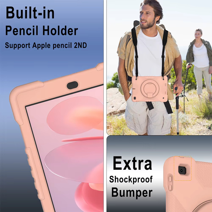 Hybrid-Standhülle für Apple iPad 9,7 Zoll Air 1 2 4 5, iPad 2019 10,2 Zoll, Pro 11 und 11. Generation mit 360 Grad drehbarem Griff und Schultergurt in Grün und Pink - Bild 4