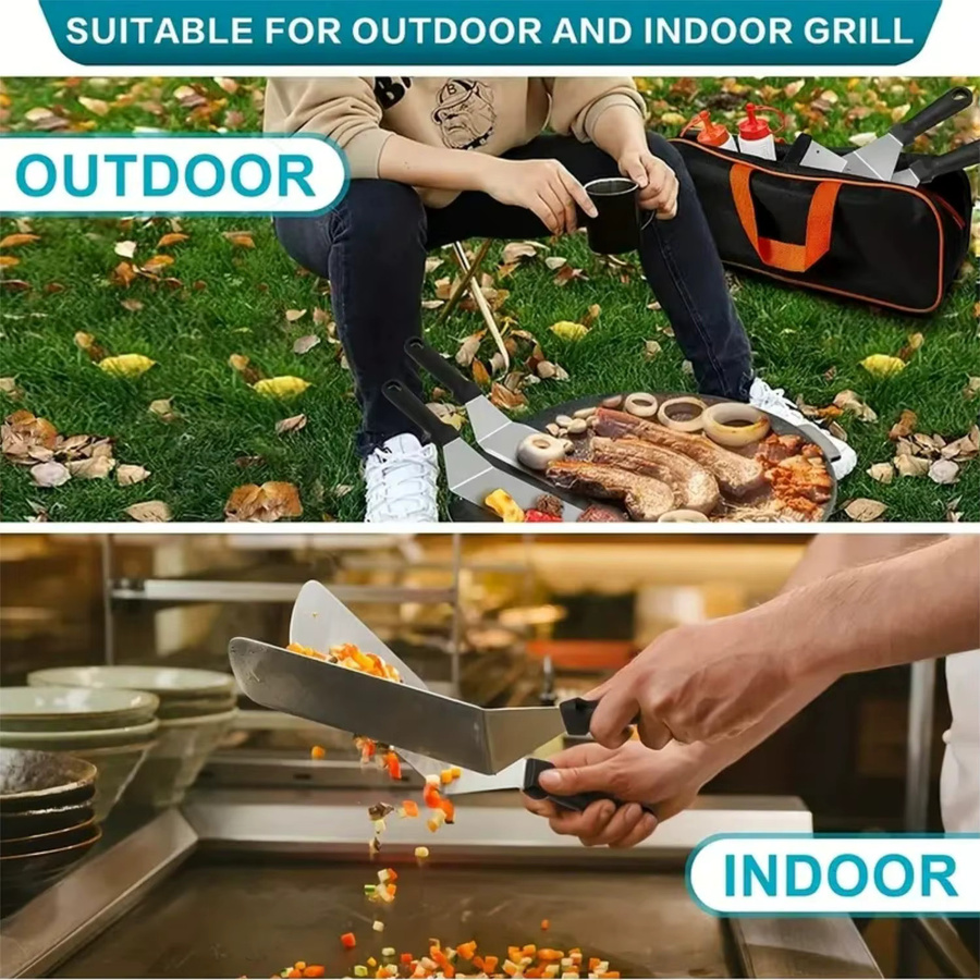 SONGKANGLING Grill Zubehör 8-teiliges Set aus Edelstahl in Silber für Teppanyaki und Hibachi - Bild 3