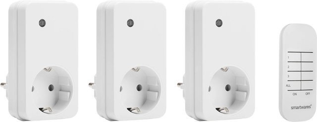 Smartwares Drahtloses Netzschalter-Set mit Fernbedienung, 3 Stück, Weiß - Bild 1