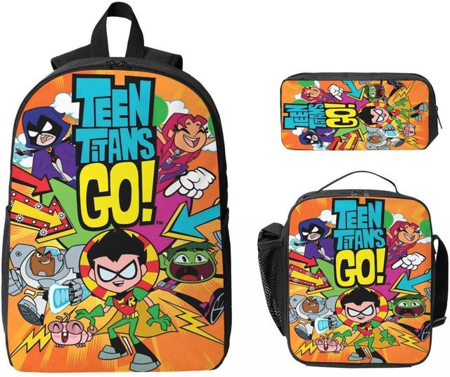 Teens Titans Go Beast Boy Schulset 3-teilig mit Rucksack, Federmäppchen und Brotdose in Schwarz und Multicolour von Fancy Style Studio - Bild 1