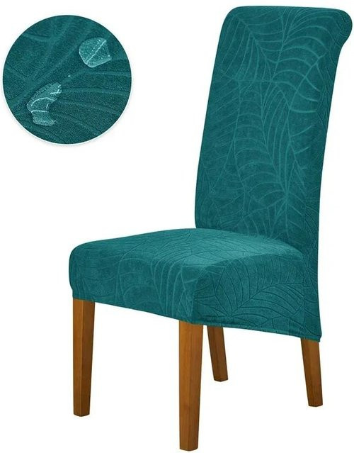 Wasserabweisender Stuhlbezug in Blau mit Jacquard-Blattmuster, elastischer Stretch-Stuhlhülle für Esszimmerstühle - Bild 1