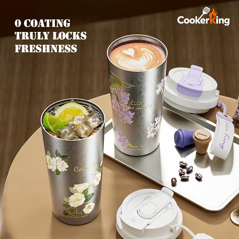 COOKER KING Isolierter Titan-Becher mit Blumenmuster in Silber und Lila, 520 ml - Bild 4