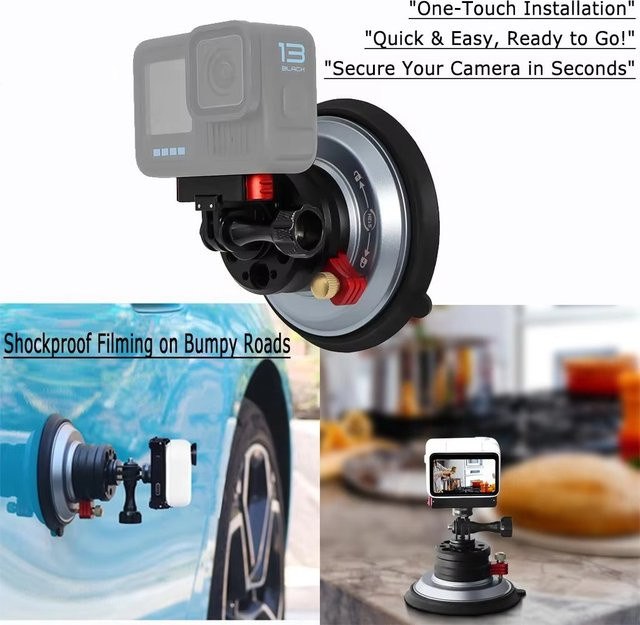 XT-XINTE Vakuum-Saugnapf-Autotelefonhalter in Schwarz mit magnetischer Quick-Release-Basis für GoPro, Insta360 OSMO 360 und Action 5 Pocket 3 - Bild 1