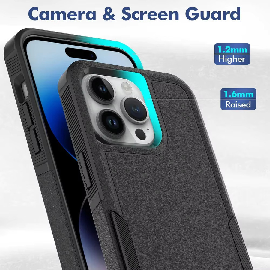 Heavy Duty Rugged Armor Handyhülle mit integriertem Display-Schutz aus PC und TPU für iPhone 16 15 14 13 12 11 Pro Max Plus XS XR 7 8 in Schwarz und Lila - Bild 4