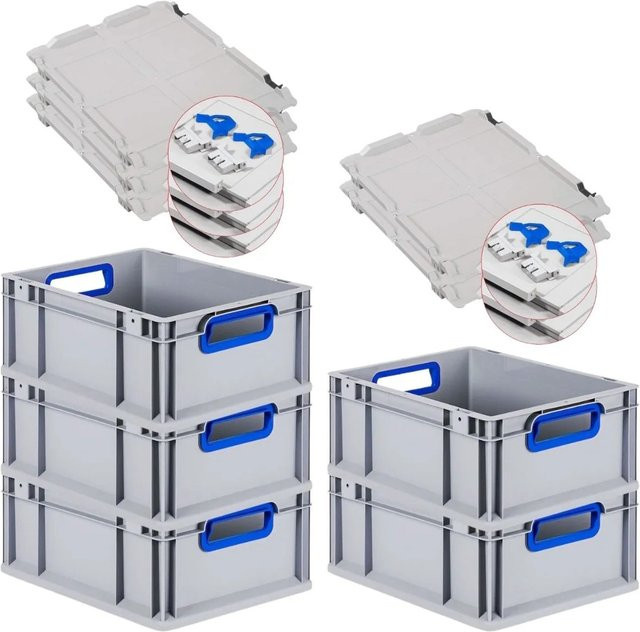 PROREGAL Spar Set 5x Eurobox Nextgen Color mit Scharnierdeckel und Schiebeschnappverschlüssen in Blau, H: 17 cm, B: 30 cm, T: 40 cm - Bild 1