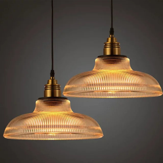 DARHYN Vintage Pendelleuchte aus Glas in Gold/Messing mit transparentem Streifen-Design für Wohnzimmer und Restaurant, E27 LED-Fassung - Bild 1