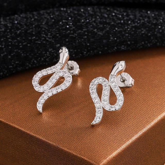 Schlangen-Ohrringe 925 Silber, Diamant, Zirkonia, Unisex - Bild 1