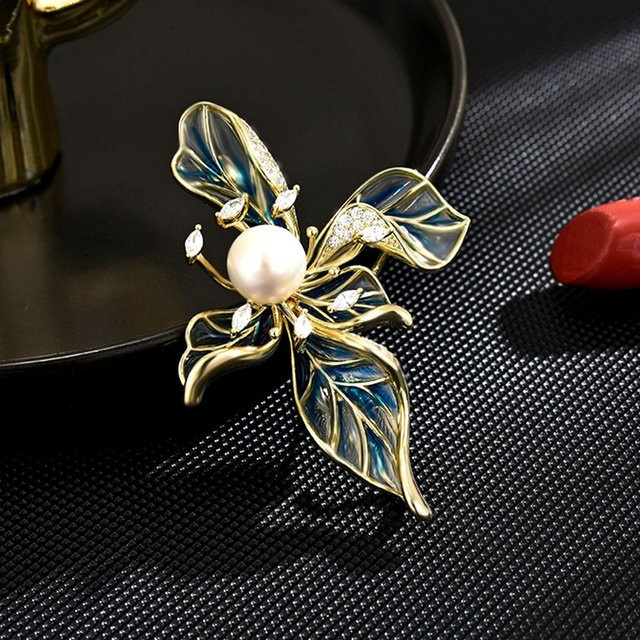 YIRAN Brosche Blaue Blume, Damen, black - Bild 1