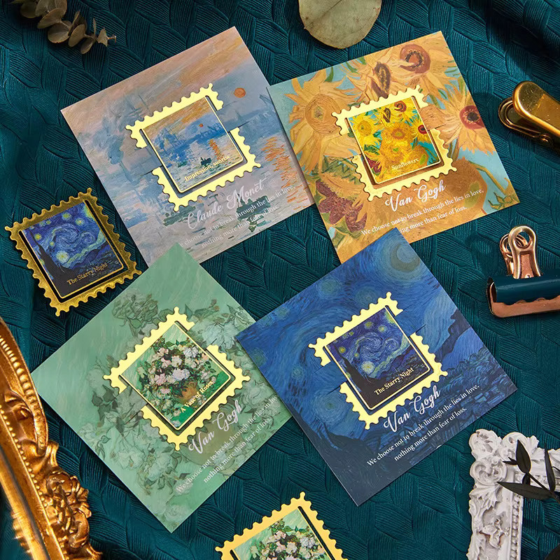 KOQZM Vintage Van Gogh Gemälde Lesezeichen aus goldenem Metall mit gewelltem Rand - Bild 2